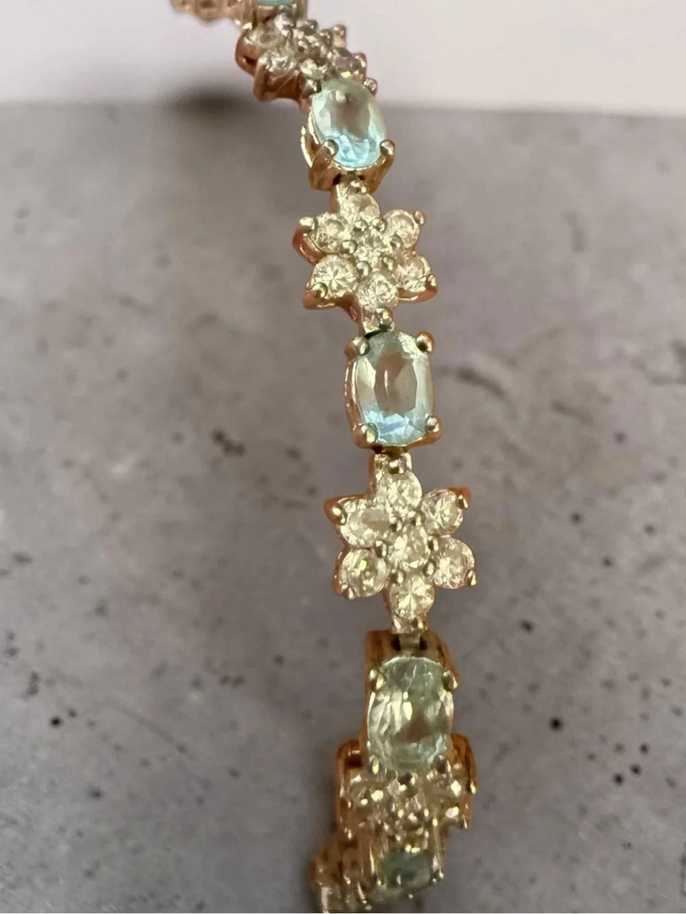 Vintage 925 Sterling Silver Blue Topaz & CZ Tennis Bracelet 7" JJT Floral Design - Picture 1 of 11